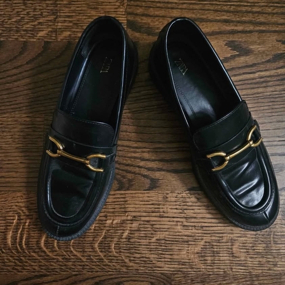 Zara Shoes - Zara Black Loafers with Gold Detail
